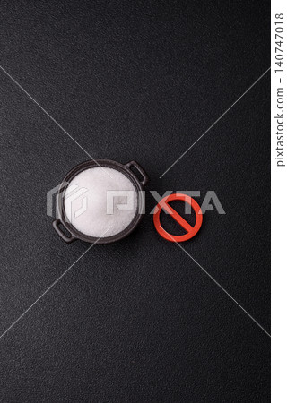 The sugar ban sign as a concept to stop the problem of diabetes and obesity. The sugar ban sign 140747018