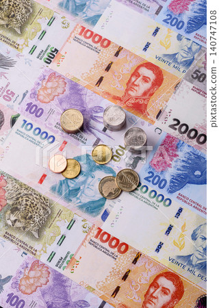 Argentina paper money, peso in various denominations. Argentine money 140747108