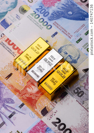 Gold and silver bullion or ingots as metals for bank storage, investments. Gold and silver bars Gold and silver bullion or ingots as metals for bank storage, investments. Gold and silver bars 140747136