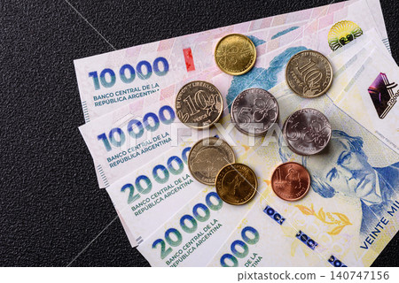 Argentina paper money, peso in various denominations. Argentine money Argentina paper money, peso in various denominations. Argentine money 140747156