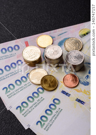 Argentina paper money, peso in various denominations. Argentine money Argentina paper money, peso in various denominations. Argentine money 140747157