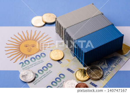 Cargo containers on the Argentine flag as a conceptual backdrop for goods export. Cargo containers Cargo containers on the Argentine flag as a conceptual backdrop for goods export. Cargo containers 140747167