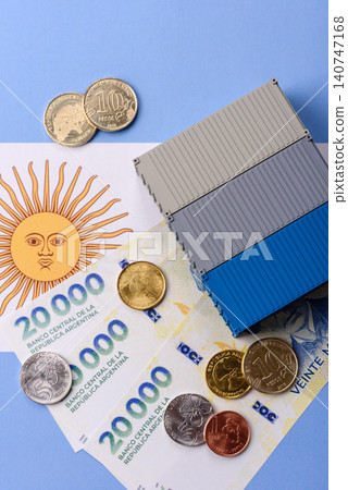 Cargo containers on the Argentine flag as a conceptual backdrop for goods export. Cargo containers Cargo containers on the Argentine flag as a conceptual backdrop for goods export. Cargo containers 140747168