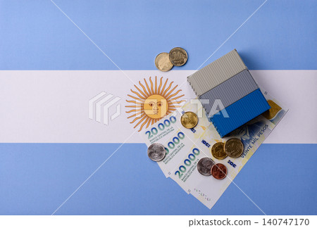 Cargo containers on the Argentine flag as a conceptual backdrop for goods export. Cargo containers 140747170