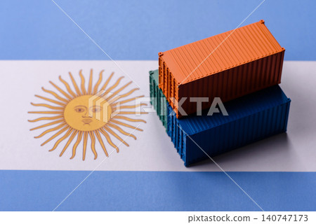 Cargo containers on the Argentine flag as a conceptual backdrop for goods export. Cargo containers Cargo containers on the Argentine flag as a conceptual backdrop for goods export. Cargo containers 140747173