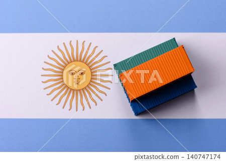 Cargo containers on the Argentine flag as a conceptual backdrop for goods export. Cargo containers Cargo containers on the Argentine flag as a conceptual backdrop for goods export. Cargo containers 140747174