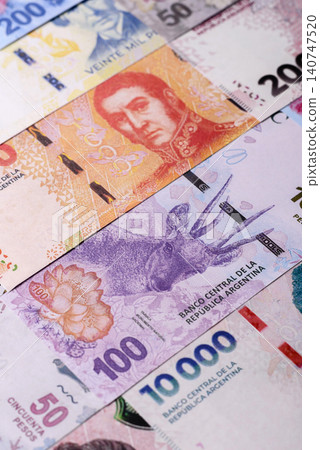 Argentina paper money, peso in various denominations. Argentine money Argentina paper money, peso in various denominations. Argentine money 140747520