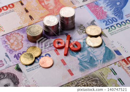 Argentina paper money, peso in various denominations. Argentine money Argentina paper money, peso in various denominations. Argentine money 140747521