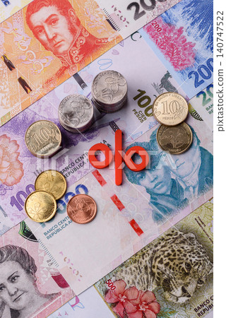 Argentina paper money, peso in various denominations. Argentine money 140747522