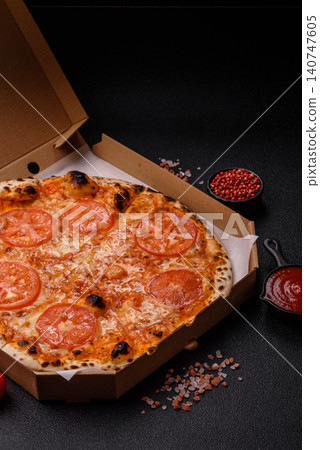 Italian pizza margherita with cheese, tomatoes, and tomato sauce, fast food. Pizza margherita Italian pizza margherita with cheese, tomatoes, and tomato sauce, fast food. Pizza margherita 140747605