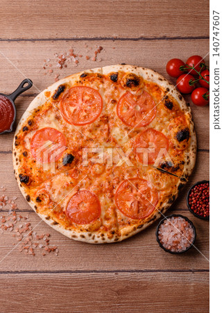 Italian pizza margherita with cheese, tomatoes, and tomato sauce, fast food. Pizza margherita Italian pizza margherita with cheese, tomatoes, and tomato sauce, fast food. Pizza margherita 140747607