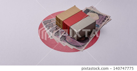 Cargo containers on the japanese flag as a conceptual backdrop. Cargo containers Cargo containers on the japanese flag as a conceptual backdrop. Cargo containers 140747775