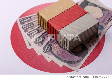 Cargo containers on the japanese flag as a conceptual backdrop. Cargo containers 140747776
