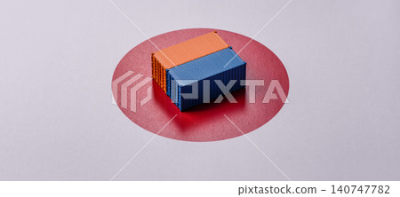 Cargo containers on the japanese flag as a conceptual backdrop. Cargo containers Cargo containers on the japanese flag as a conceptual backdrop. Cargo containers 140747782