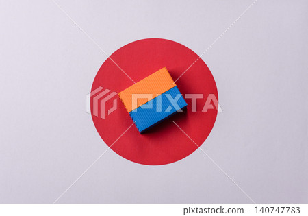 Cargo containers on the japanese flag as a conceptual backdrop. Cargo containers Cargo containers on the japanese flag as a conceptual backdrop. Cargo containers 140747783