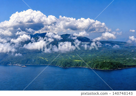 Okada Port and Mount Mihara on the north side of Izu Oshima Island Okada Port and Mount Mihara on the north side of Izu Oshima Island 140748143