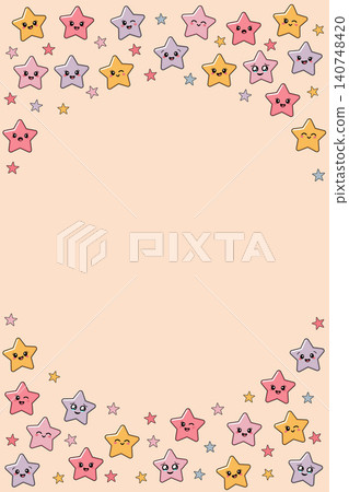 Cute smiling stars vertical background, flat vector cartoon cosmic border frame with hearts for baby shower invitation, kids birthday greeting cards and social media Cute smiling stars vertical background, flat vector cartoon cosmic border frame with hearts for baby shower invitation, kids birthday greeting cards and social media 140748420