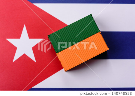 Cargo containers on the Cuba flag as a conceptual backdrop for goods export. Cargo containers Cargo containers on the Cuba flag as a conceptual backdrop for goods export. Cargo containers 140748538