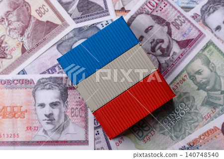 Cargo containers on the Cuba flag as a conceptual backdrop for goods export. Cargo containers Cargo containers on the Cuba flag as a conceptual backdrop for goods export. Cargo containers 140748540
