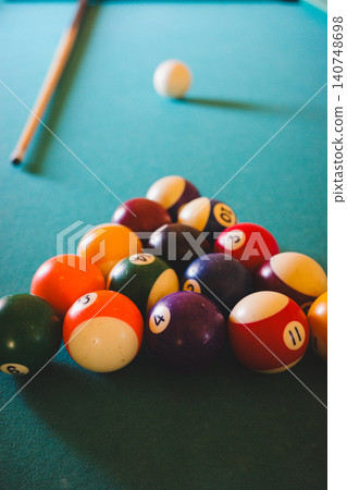 Pool Balls Arranged On Blue Billiard Table Pool Balls Arranged On Blue Billiard Table 140748698