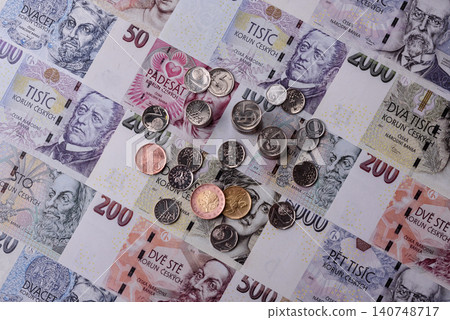 Czech paper money, koruna or crown, in various denominations for financial exchange. Czech koruna Czech paper money, koruna or crown, in various denominations for financial exchange. Czech koruna 140748717