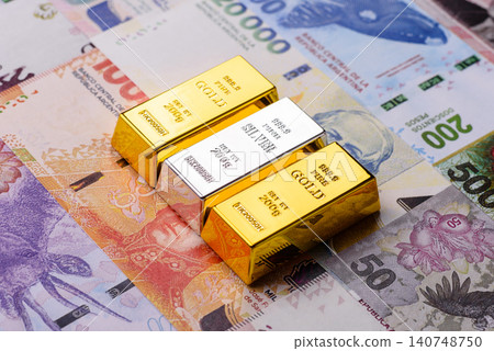 Gold and silver bullion or ingots as metals for bank storage, investments. Gold and silver bars Gold and silver bullion or ingots as metals for bank storage, investments. Gold and silver bars 140748750