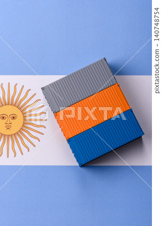 Cargo containers on the Argentine flag as a conceptual backdrop for goods export. Cargo containers Cargo containers on the Argentine flag as a conceptual backdrop for goods export. Cargo containers 140748754