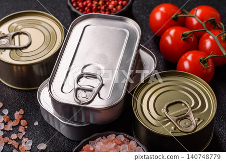 A metal tin can of meat, fish, or dog or cat food. A tin can of food A metal tin can of meat, fish, or dog or cat food. A tin can of food 140748779