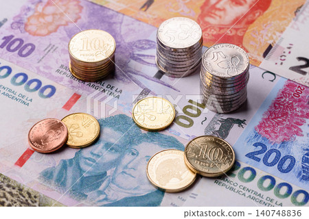 Argentina paper money, peso in various denominations. Argentine money 140748836