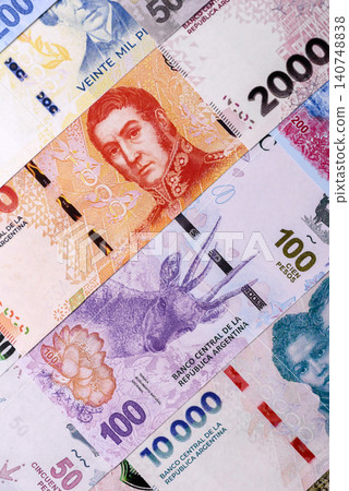 Argentina paper money, peso in various denominations. Argentine money Argentina paper money, peso in various denominations. Argentine money 140748838