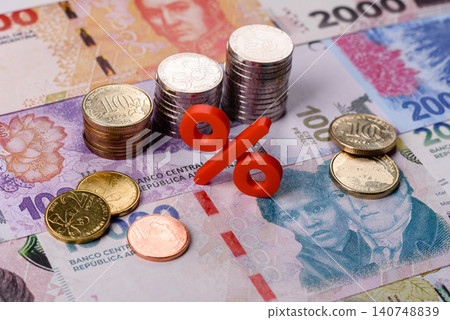 Argentina paper money, peso in various denominations. Argentine money Argentina paper money, peso in various denominations. Argentine money 140748839
