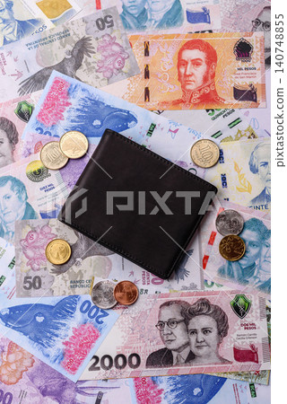 Argentina paper money, peso in various denominations. Argentine money Argentina paper money, peso in various denominations. Argentine money 140748855