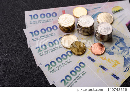 Argentina paper money, peso in various denominations. Argentine money 140748856