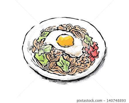 Yokote Yakisoba, a local specialty of Yokote City, Iwate Prefecture, topped with a fried egg. Yokote Yakisoba, a local specialty of Yokote City, Iwate Prefecture, topped with a fried egg. 140748893
