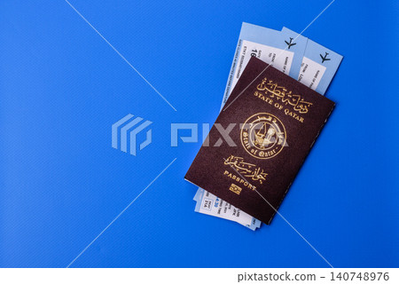 Qatar passport for travelling, flying and doing business. Qatari document Qatar passport for travelling, flying and doing business. Qatari document 140748976