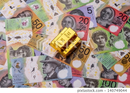 Australian gold bars or ingots as a tool for balance, financial investment. Australian gold bars 140749044