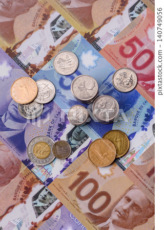 Money, currency of Canada, dollar banknotes of various denominations. Canadian money Money, currency of Canada, dollar banknotes of various denominations. Canadian money 140749056