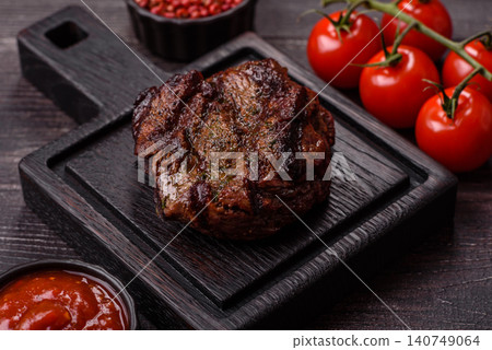 Beef mignon steak, rare, meat grilled with salt and spices. Beef steak 140749064