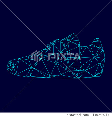 Sport shoes low poly triangulation triangulated polygonal electric cyan blue vibrant aqua neon color vector illustration image outline contour line 140749214