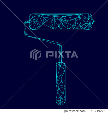 Paint roller low poly triangulation triangulated polygonal electric cyan blue vibrant aqua neon color vector illustration image outline contour line Paint roller low poly triangulation triangulated polygonal electric cyan blue vibrant aqua neon color vector illustration image outline contour line 140749225