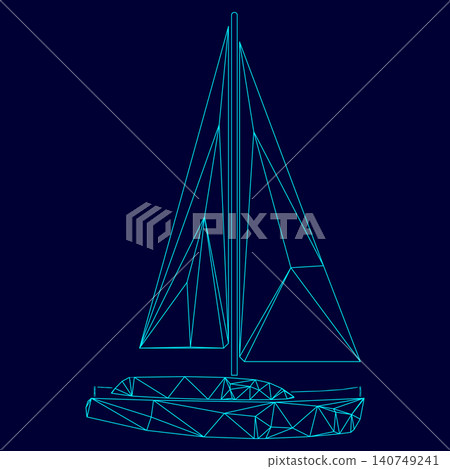 Yacht low poly triangulation triangulated polygonal electric cyan blue vibrant aqua neon color vector illustration image outline contour line Yacht low poly triangulation triangulated polygonal electric cyan blue vibrant aqua neon color vector illustration image outline contour line 140749241