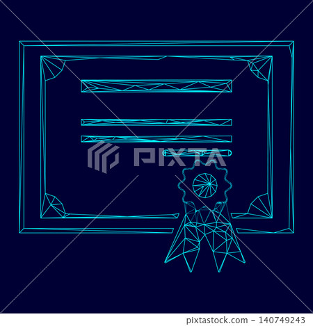 Certificate low poly triangulation triangulated polygonal electric cyan blue vibrant aqua neon color vector illustration image outline contour line Certificate low poly triangulation triangulated polygonal electric cyan blue vibrant aqua neon color vector illustration image outline contour line 140749243