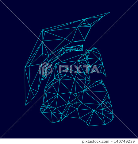 Spartan helmet low poly triangulation triangulated polygonal electric cyan blue vibrant aqua neon color vector illustration image outline contour line Spartan helmet low poly triangulation triangulated polygonal electric cyan blue vibrant aqua neon color vector illustration image outline contour line 140749259