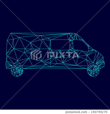 Bus low poly triangulation triangulated polygonal electric cyan blue vibrant aqua neon color vector illustration image outline contour line 140749270