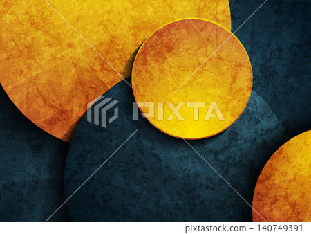 Dark blue and grunge orange circles with grunge texture, abstract geometric background Dark blue and grunge orange circles with grunge texture, abstract geometric background 140749391