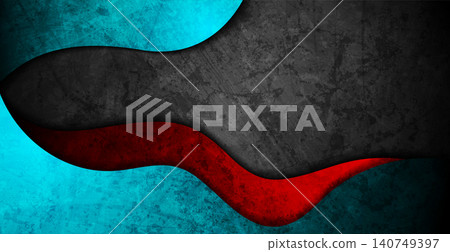 Blue and red abstract waves on the black grunge wall texture background Blue and red abstract waves on the black grunge wall texture background 140749397