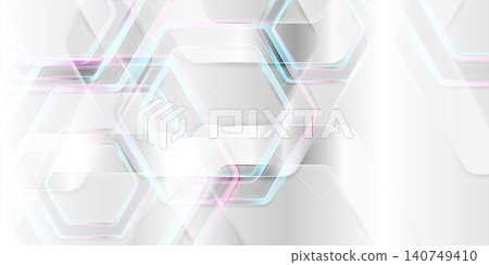Grey and holographic hexagons geometric abstract tech background 140749410