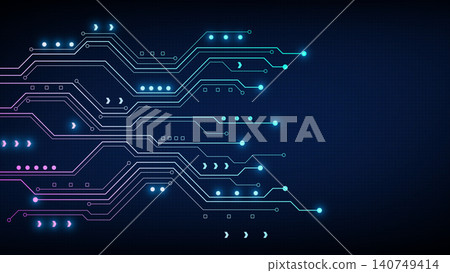 Abstract digital circuit board vector illustration background with glowing neon lines Abstract digital circuit board vector illustration background with glowing neon lines 140749414