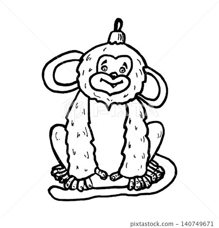 Hand drawn black line art monkey symbol of the year of the monkey for Christmas tree decoration on isolated background, perfect for Christmas decorations, cards, packaging, gifts and banners. Hand drawn black line art monkey symbol of the year of the monkey for Christmas tree decoration on isolated background, perfect for Christmas decorations, cards, packaging, gifts and banners. 140749671