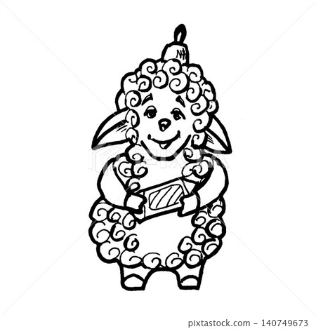 Hand-drawn black line art sheep toy for Christmas tree decoration on isolated background, perfect for Christmas decorations, cards, stickers, packaging, gifts and banners. Hand-drawn black line art sheep toy for Christmas tree decoration on isolated background, perfect for Christmas decorations, cards, stickers, packaging, gifts and banners. 140749673